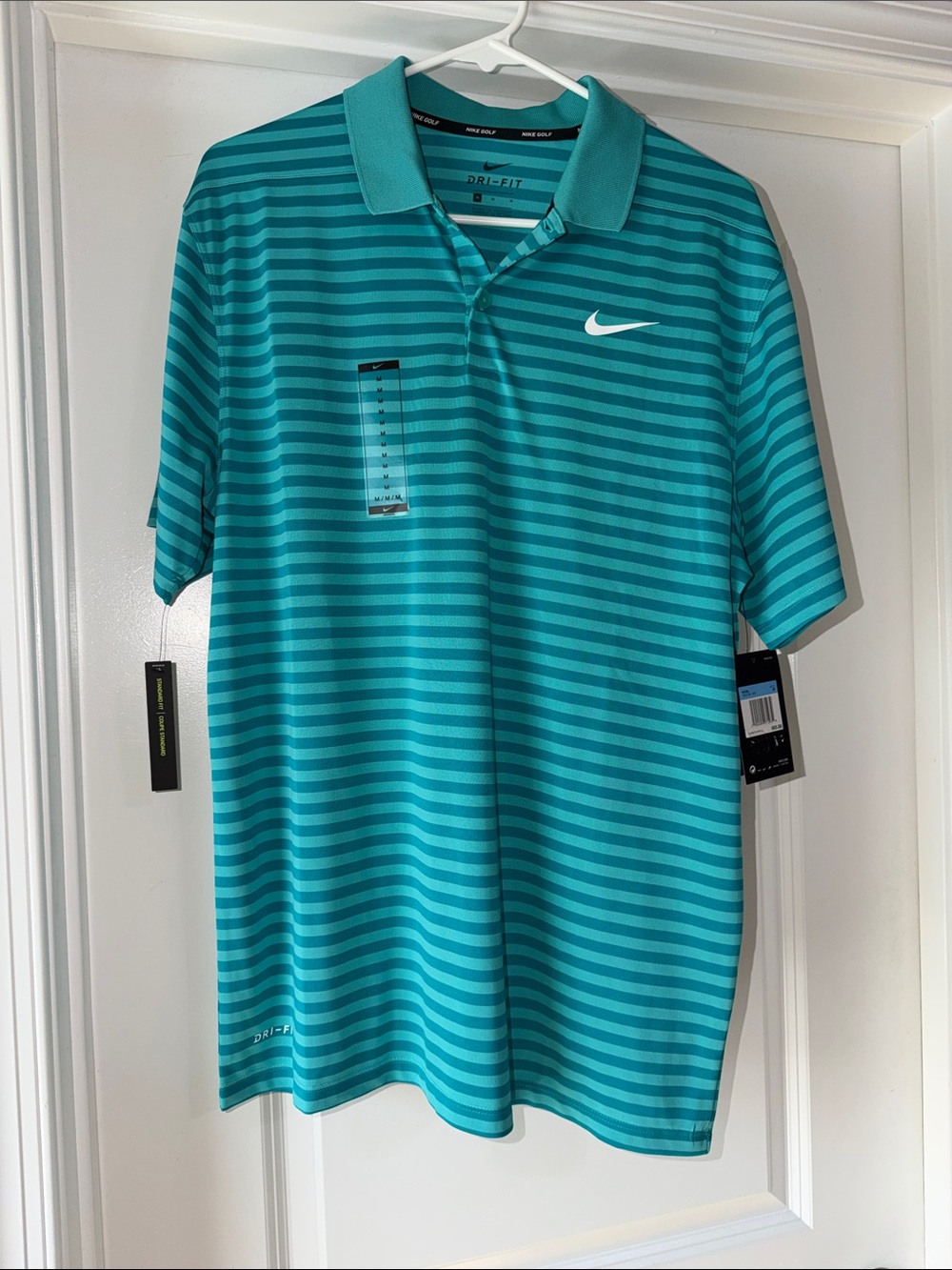 Nike Men’s Teal Striped Dri-FIT Polo